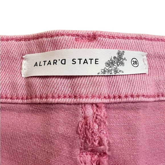 Pink Jean Shorts. Fringe hemline. Altar’d State. New With Tags! High rise. - Picture 7 of 12